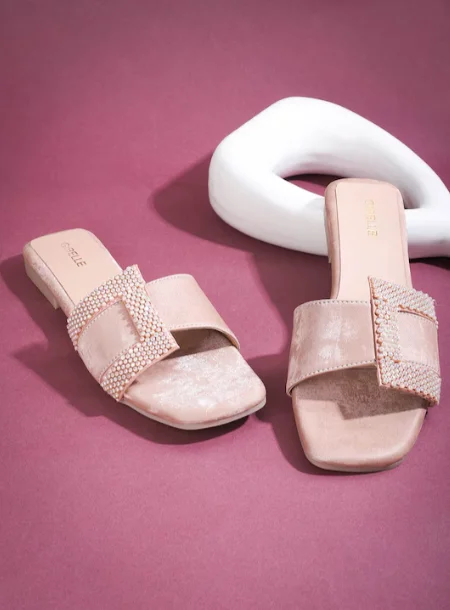 Women Embellished Open Toe Flats