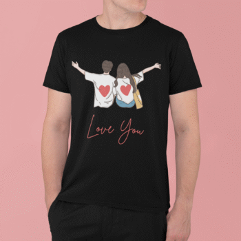 Love You Couple Graphic Black T-Shirt – Heartbeat Collection - Image 2