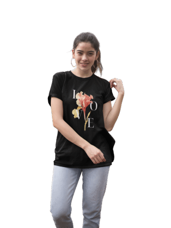 Love Flower Black T-Shirt – Heartbeat Collection - Image 2