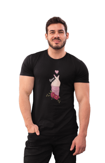 Finger Heart Love Black T-Shirt – Heartbeat Collection - Image 2