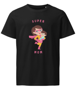 Cartoon Super Mom Black T-Shirt – Motherhood Magic Collection