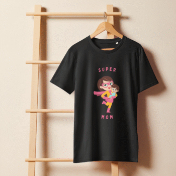 Cartoon Super Mom Black T-Shirt – Motherhood Magic Collection - Image 3